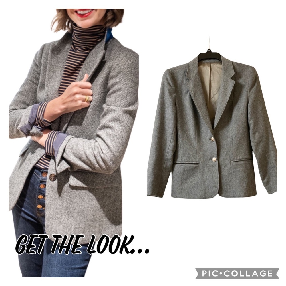 Vintage Cross Country Fashions Gray Wool Blend Two Button Blazer Size 8